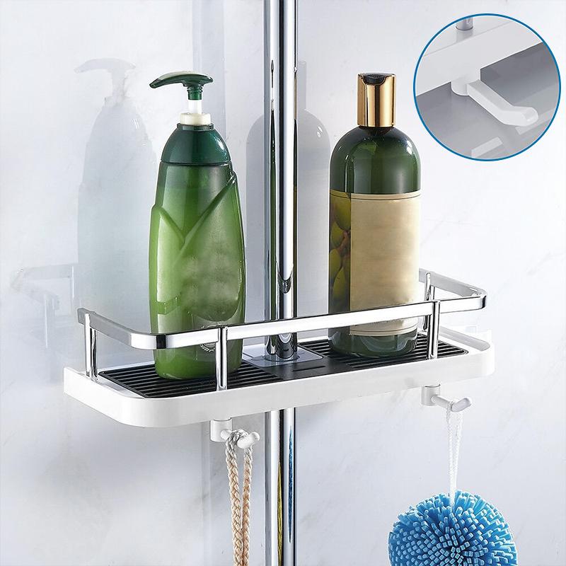 Duschablage Edelstahl mit Shampoo und Duschgel, Wandmontage, modernes Badezimmerzubehör.