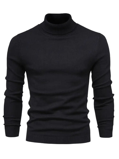 Schwarzer Rollkragenpullover Herren, Strick, langärmelig, modisch, warm, elegant.