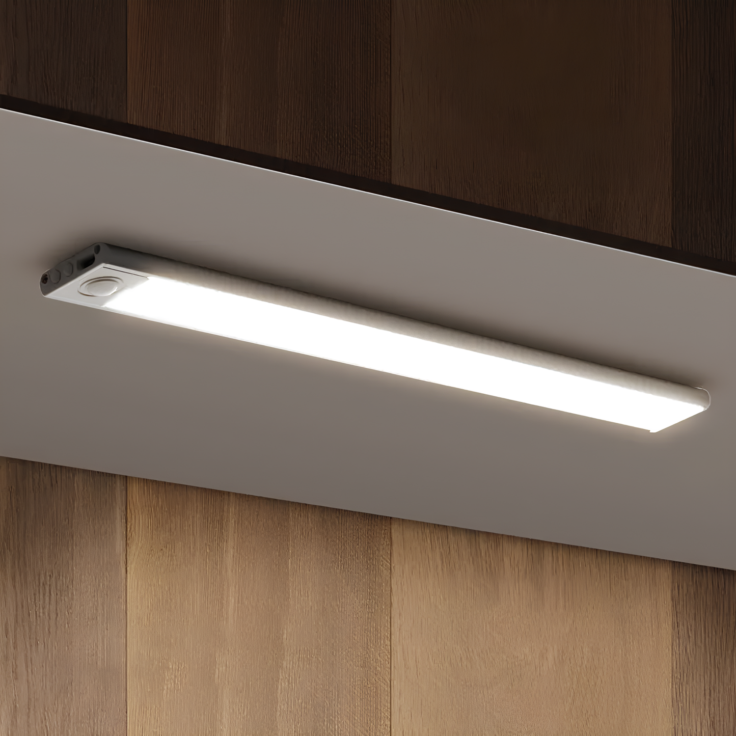 LED-Unterbauleuchte, weiß, modern, energiesparend, für Küche oder Büro, Holzdecke.