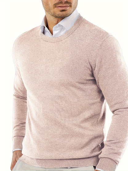 Herrenpullover rosa, Rundhalsausschnitt, Baumwolle, eleganter Look, modisch, bequem.