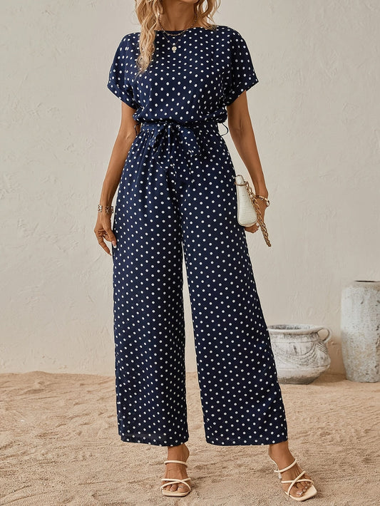 Trendig jumpsuit för damer med midjeband och prickmönster - PunktLaune