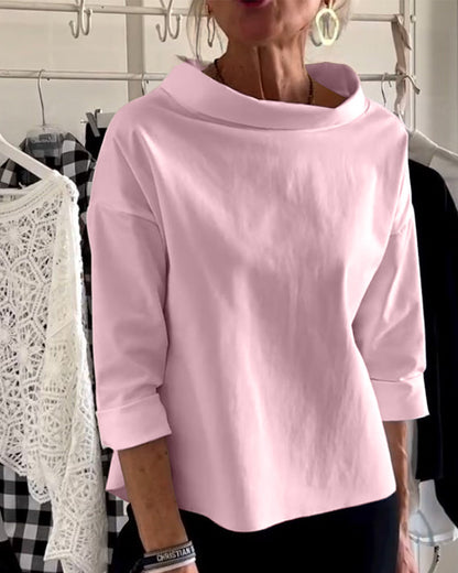 Damernas höstblus med hög krage och 3/4 ärmar – Mireille