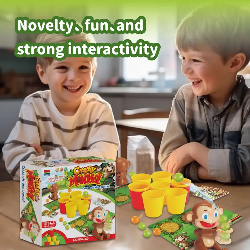 Junglespiel "Crazy Monkey" für Kinder, interaktives Brettspiel mit Bechern und Bällen.