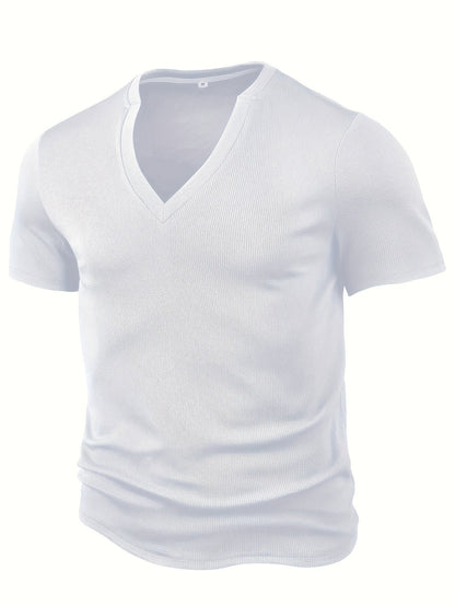 Herr T-shirt med djup V-ringning och struktur – Rafael