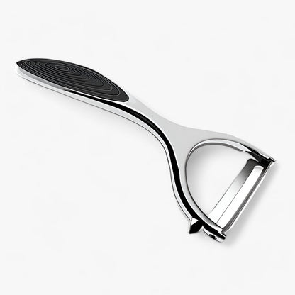 Metall-Gemüseschäler mit ergonomischem Griff, silberfarben, ideal für Küchenzubehör.