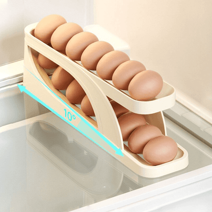 Eierhalter aus Kunststoff, zweistufig, beige, für Kühlschrank, platzsparend, automatisches Rollen.