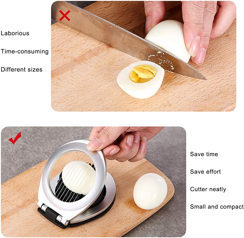 Eierschneider aus Edelstahl, kompakt, spart Zeit, schneidet Eier gleichmäßig, Küchenzubehör.