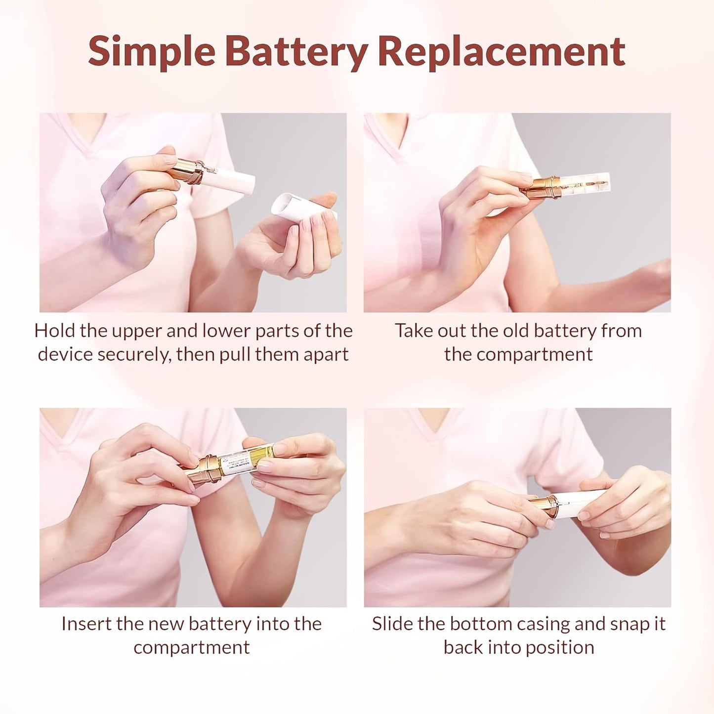 Anleitung Batteriewechsel, Schritt-für-Schritt, einfache Handhabung, Batteriefach öffnen, einsetzen.