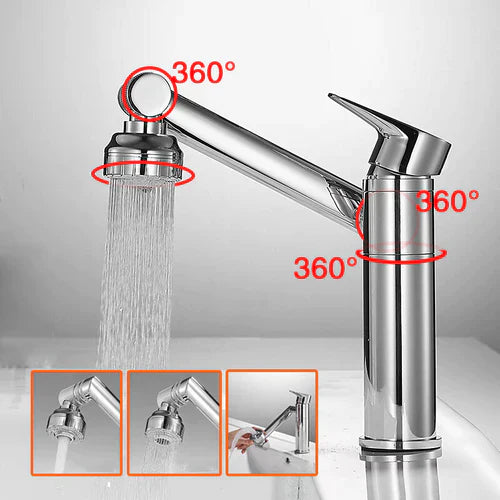 Chrom Wasserhahn mit 360-Grad-Drehung, ausziehbarer Auslauf, modernes Design, Küche.