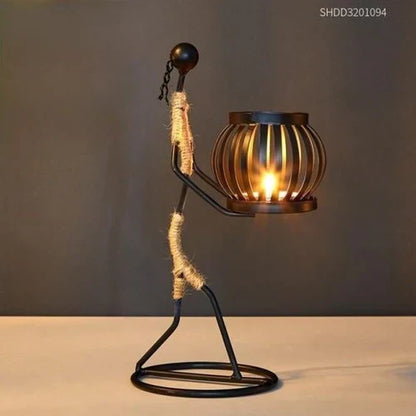 Metall-Teelichthalter in Mensch-Form, schwarz, dekorativ, für Wohnzimmer, modernes Design.