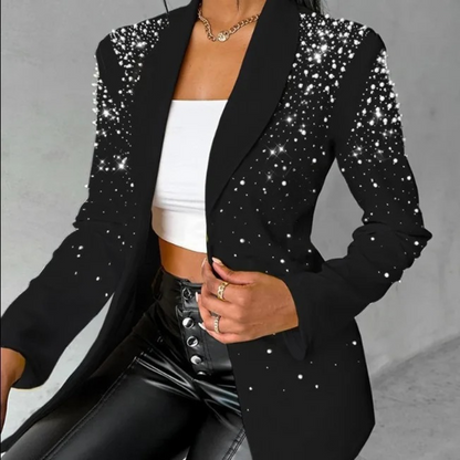 Damenblazer mit Perlen, schwarz, elegant, modisch, für Abendveranstaltungen, stilvoll.