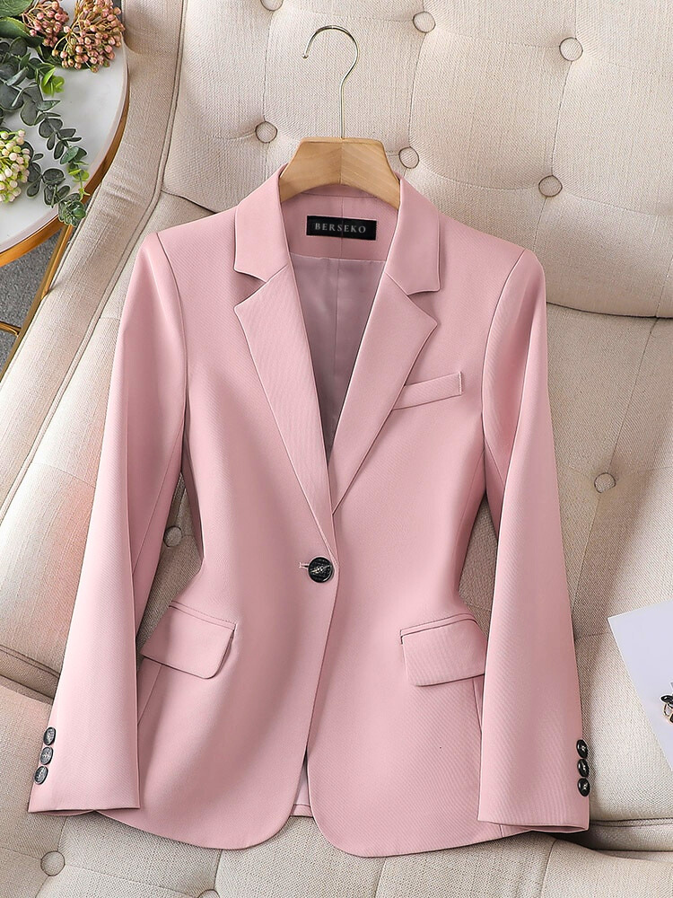 Rosa Damenblazer, elegantes Design, einreihig, Knopfverschluss, für Business und Freizeit.