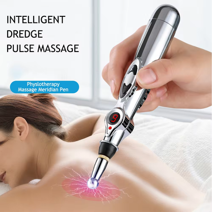 Elektronischer Akupunktur-Massage-Stift, silber, LED-Anzeige, für Muskelentspannung.