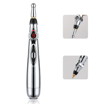 Elektrischer Akupunkturstift, silber, digital, Schmerztherapie, Massagegerät, tragbar.