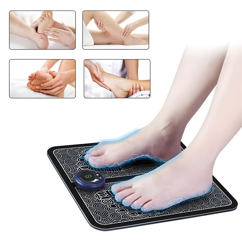 Elektrische Fußmassagegerät, schwarz, mit LED-Anzeige, für Entspannung und Schmerzlinderung.