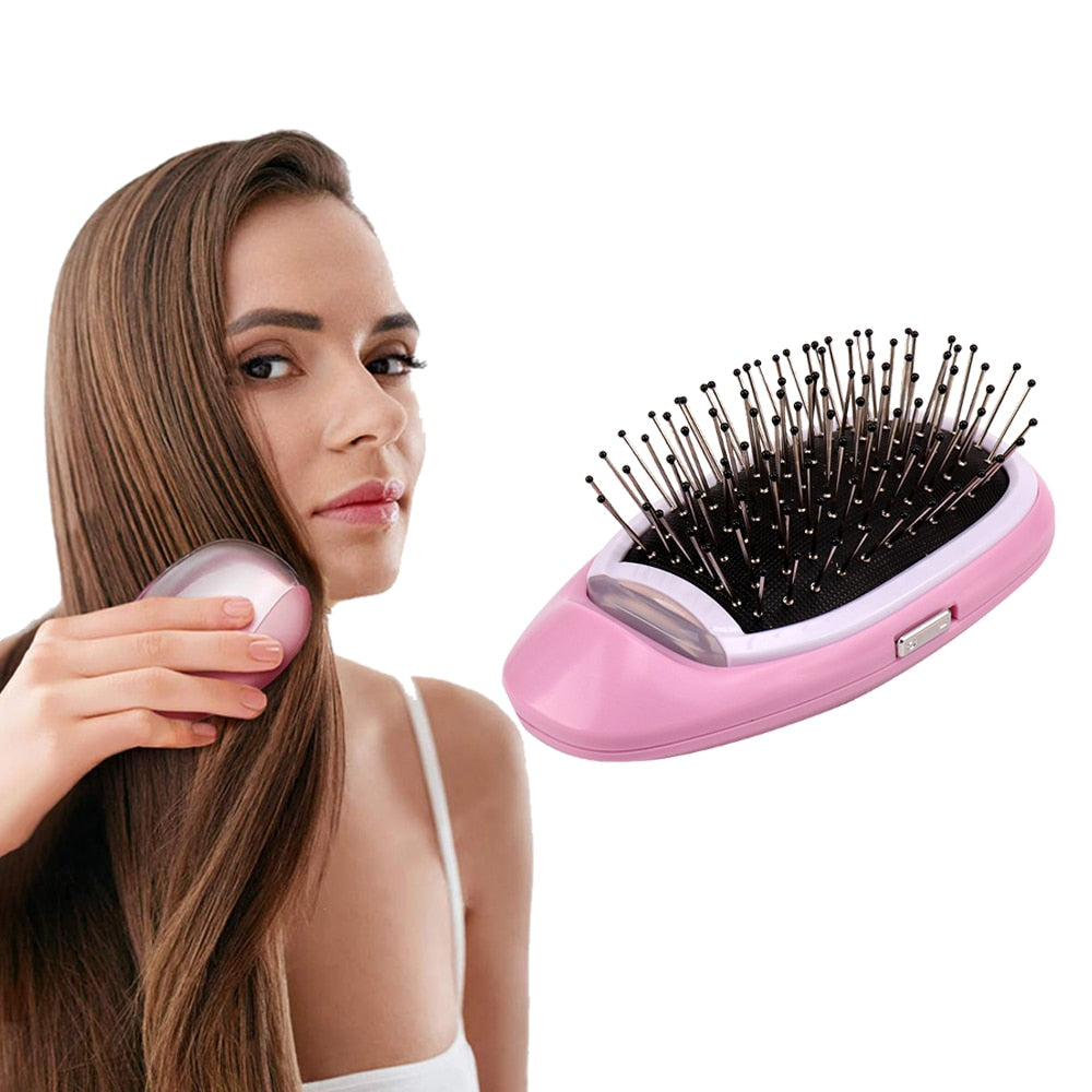 Rosa elektrische Haarbürste, antistatisch, für glattes Haar, tragbar, Damenpflege-Tool.