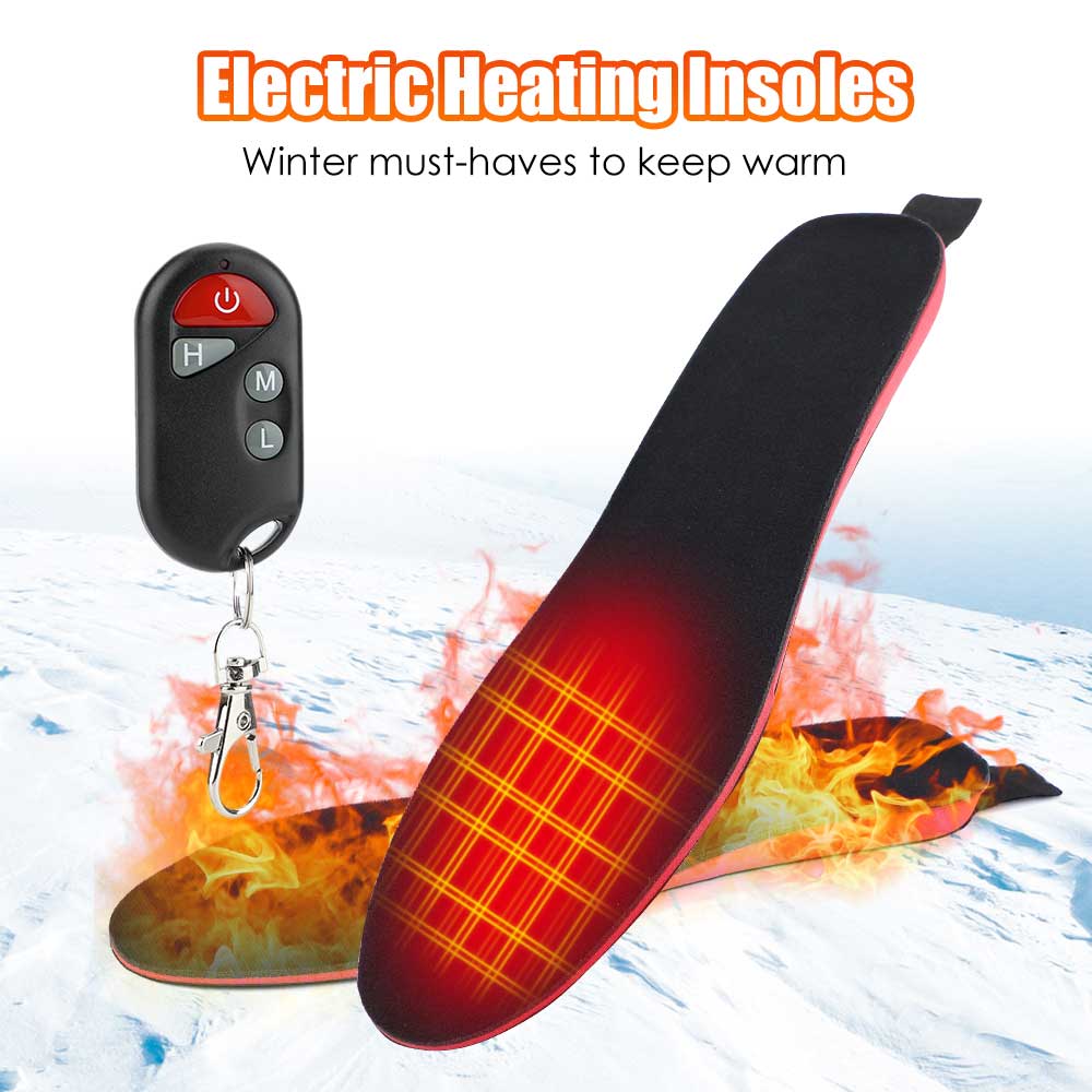 Elektrische Heizsohlen mit Fernbedienung, schwarz-rot, ideal für kalte Wintertage.