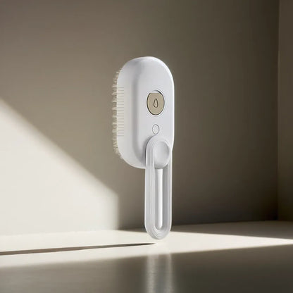 Weiße elektrische Haarbürste mit Griff, modernes Design, minimalistisch, Haarpflegegerät.