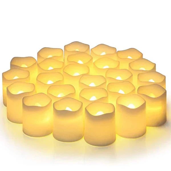 LED-Teelichter Set, flammenlos, warmweiß, batteriebetrieben, für stimmungsvolle Beleuchtung.
