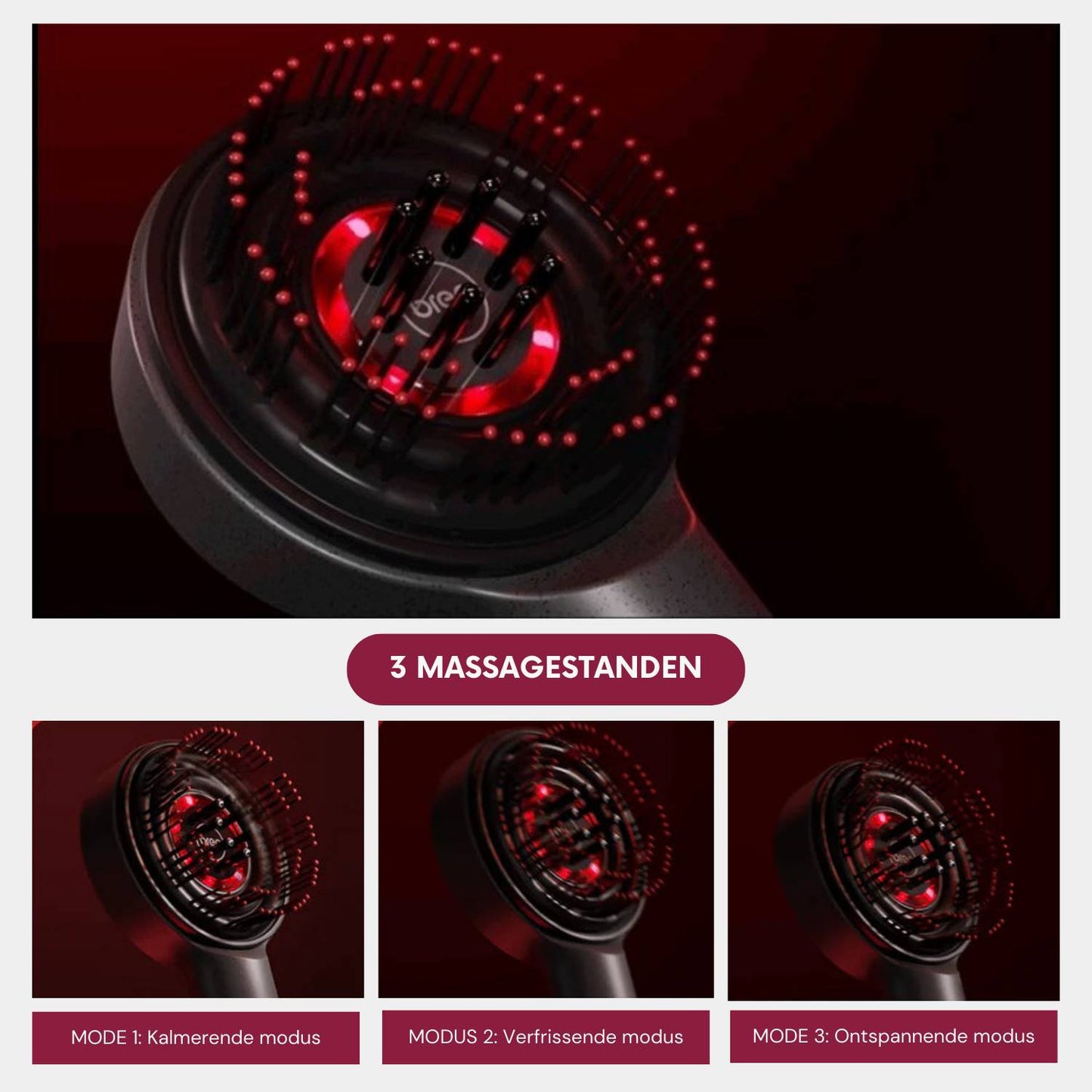 Elektrische Kopfmassagebürste mit LED-Lichttherapie, schwarz, Entspannungsgerät.