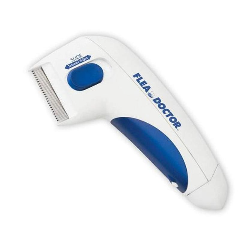 Elektrischer Flohkamm, weiß-blau, Haustierpflege, Flohentfernung, ergonomisches Design
