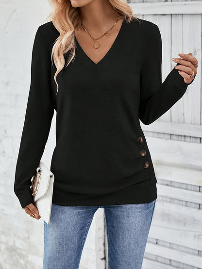 Damtröja med V-ringning och knappdetalj – Iris