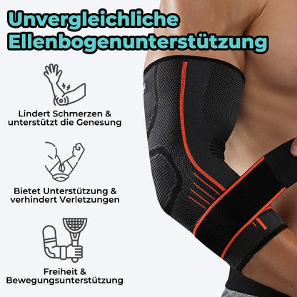 Schwarze 3D-Ellenbogenbandage, Kompression, Schmerzreduktion, Verletzungsunterstützung.