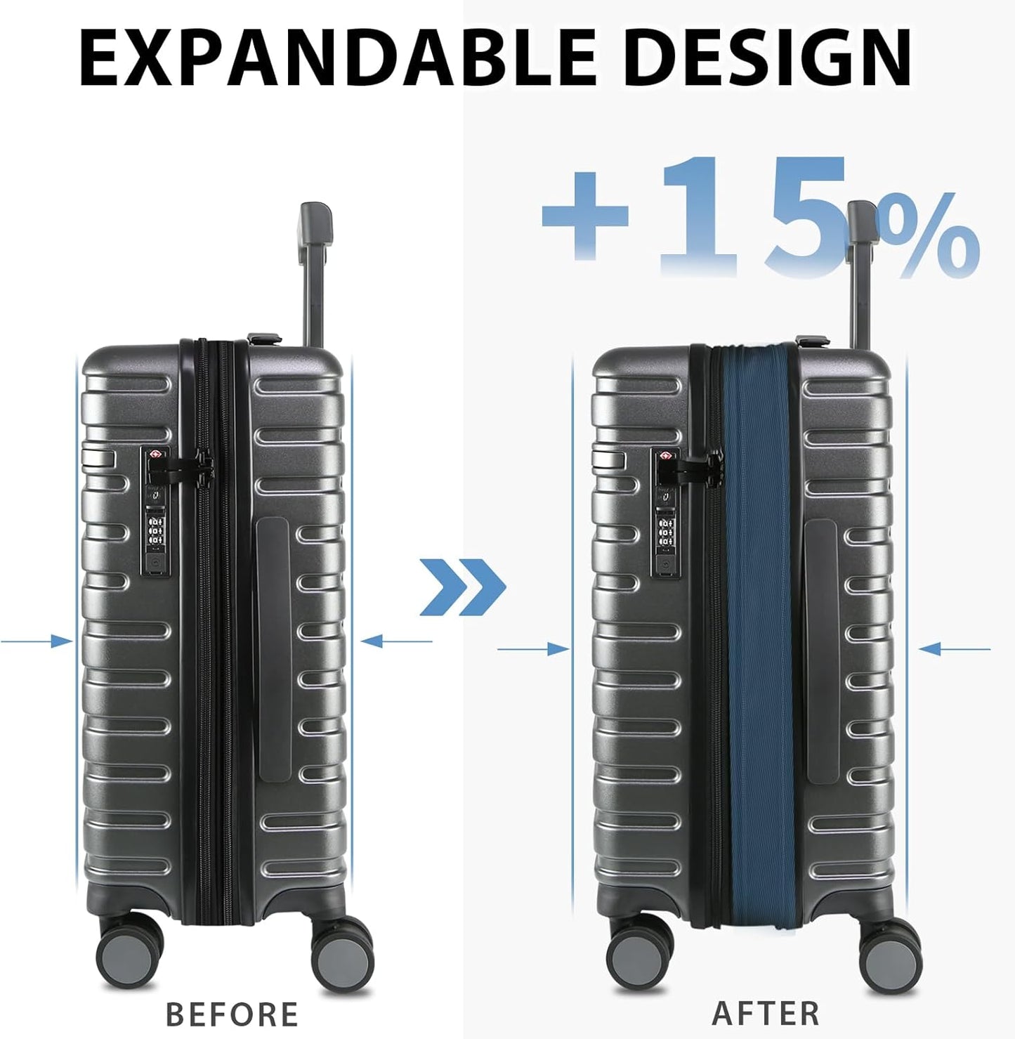 Expandbar hård resväska med spinnerhjul och TSA-lås