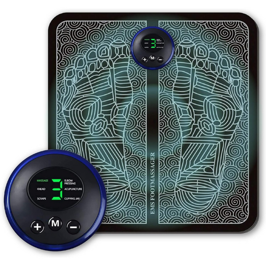 Elektrische Fußmassagegerät, EMS-Technologie, schwarz, mit digitalem Display, für Entspannung.