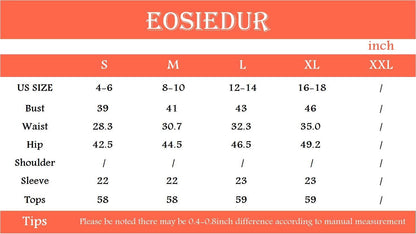 Größentabelle für Damenoberteile, EOSIEDUR, US-Größen S-XXL, Maße in Zoll.