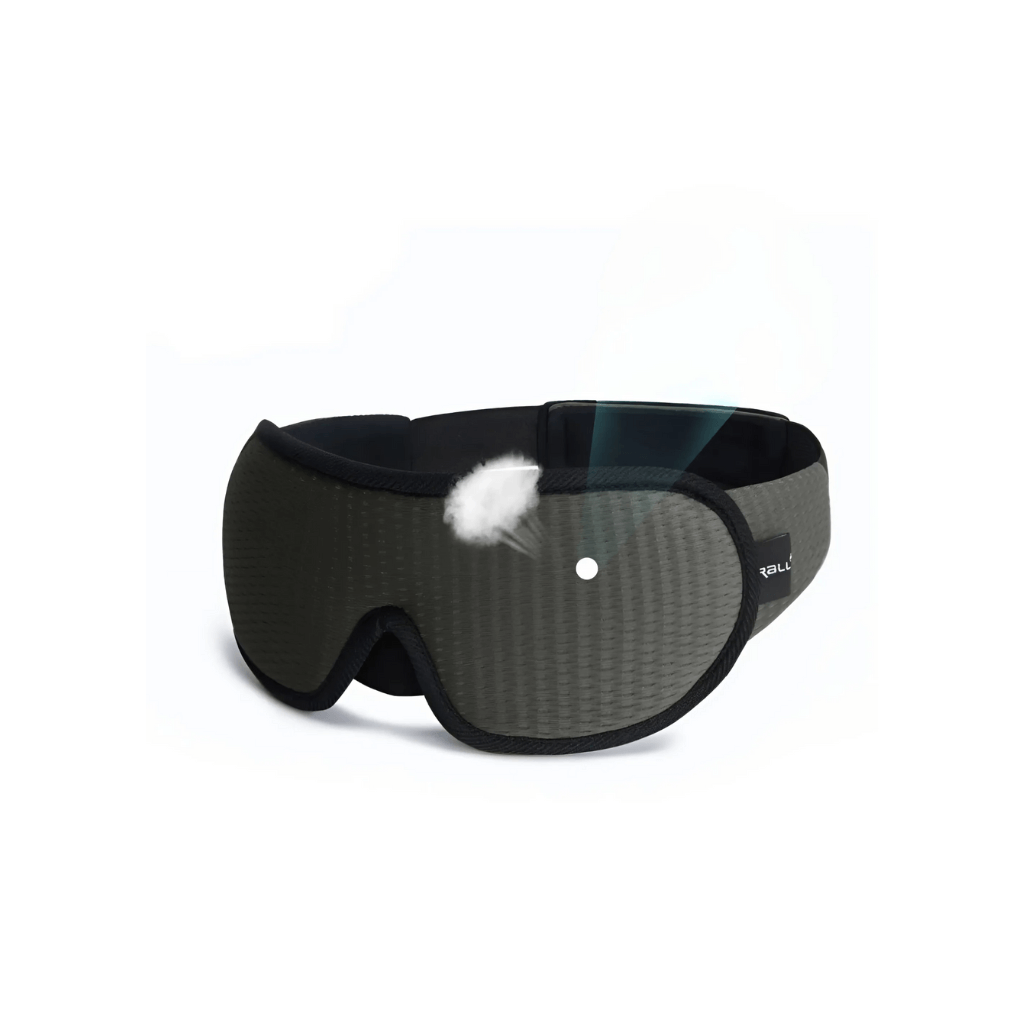 Ergonomische graue Schlafmaske, druckfreies Augendesign, Luvelle, bequem, atmungsaktiv.