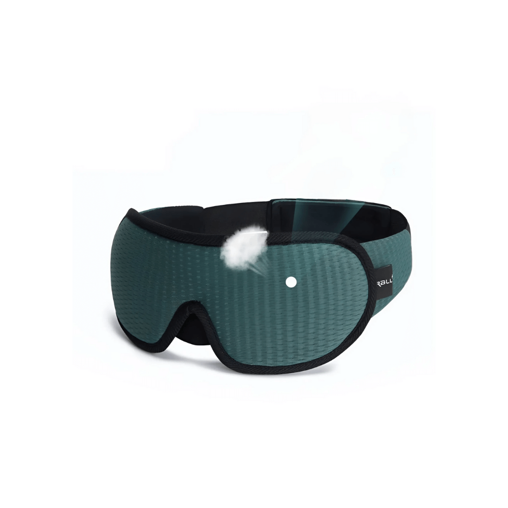Grünes ergonomisches Schlafmaske, druckfreies Design, ideal für erholsamen Schlaf.