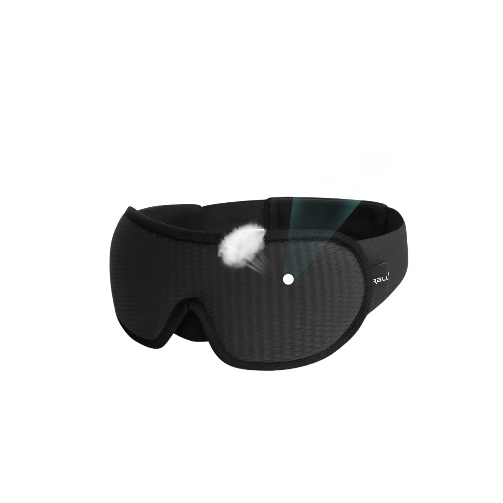 Schwarze ergonomische Schlafmaske, druckfreies Augendesign, ideal für erholsamen Schlaf.