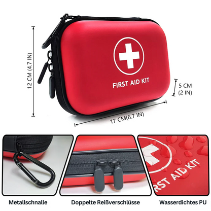 Rotes Erste-Hilfe-Set, wasserdicht, mit doppeltem Reißverschluss und Metallschnalle.