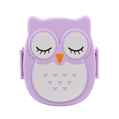 Lila Eulen-Brotdose für Kinder, Kunststoff, niedliches Design, Lunchbox, Bento-Box.