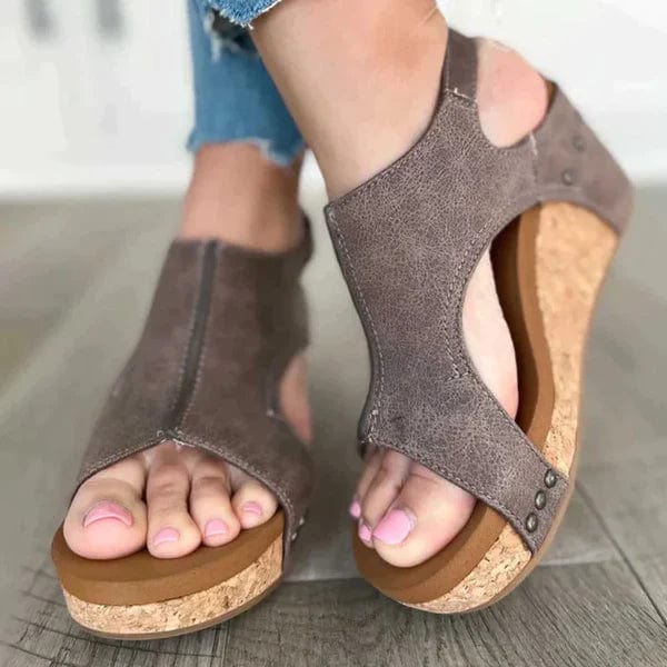 Damen Sandalen, orthopädisch, braun, Leder, Korksohle, bequem, modisch, Sommermode.