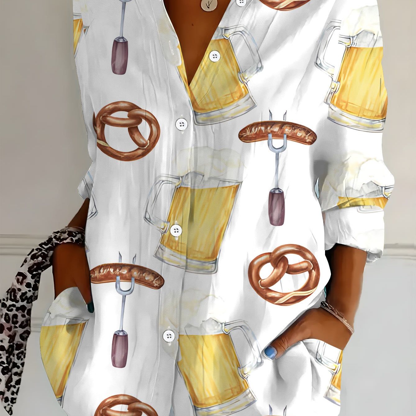 Dam Plus Size-blus med heltryck – Greta Oktoberfest 2026