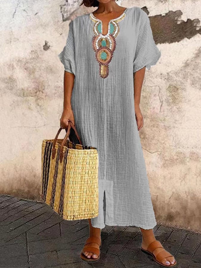 Kaftan-maxiklänning med broderier – Yasmin