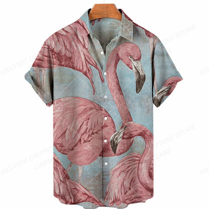 Tropisk 3D-flamingoskjorta – Kai