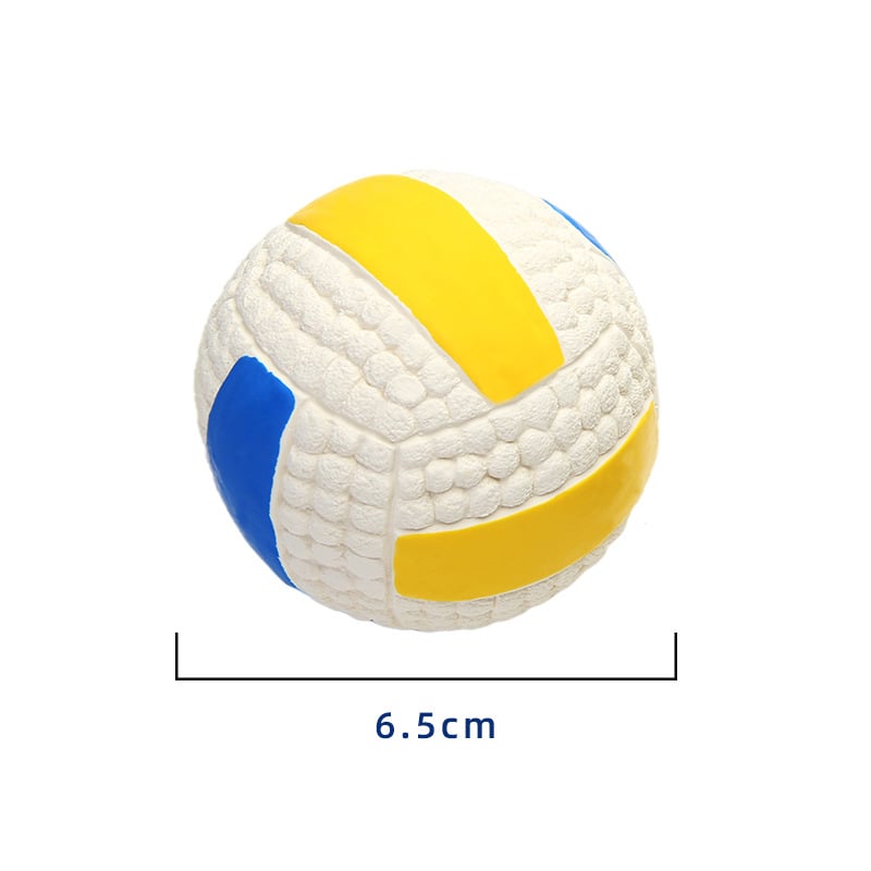 Weiß-gelber Hundespielzeugball, 6,5 cm, aus Gummi, mit blauen Akzenten, langlebig und bissfest.