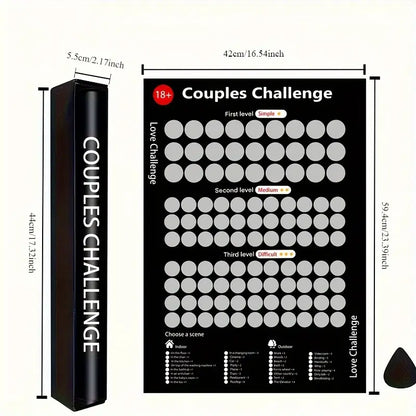 Paar-Challenge-Poster, schwarz, 18+, 42x59 cm, romantische Aufgaben, Geschenkidee für Paare.