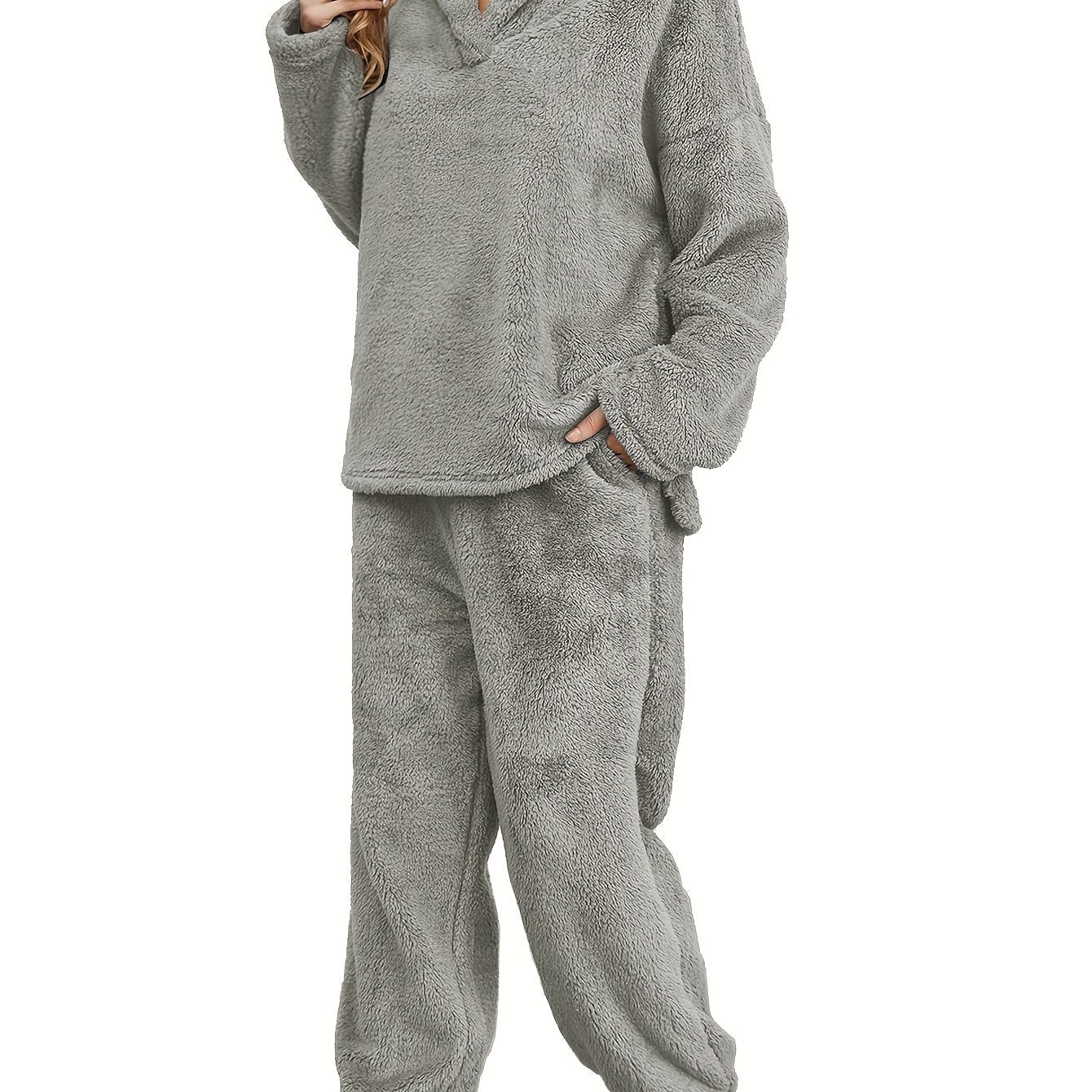 Varm korallfleece loungewear-set för dam – Fenna