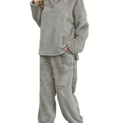 Varm korallfleece loungewear-set för dam – Fenna