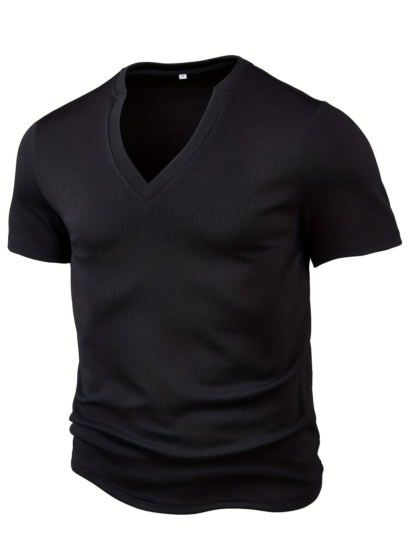 Herr T-shirt med djup V-ringning och struktur – Rafael
