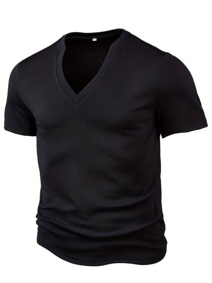 Herr T-shirt med djup V-ringning och struktur – Rafael