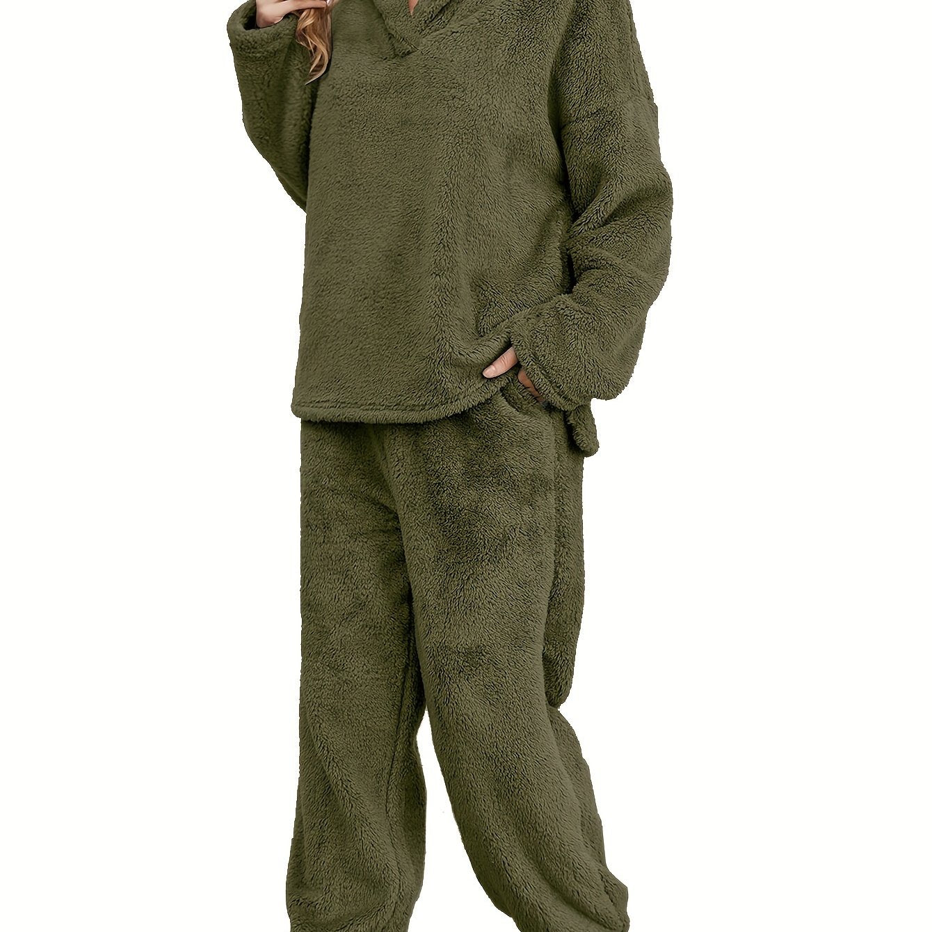 Varm korallfleece loungewear-set för dam – Fenna