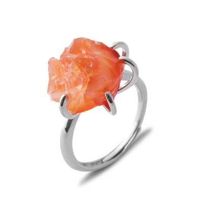 Silberring mit rohem orangefarbenem Edelstein, einzigartiges Design, handgefertigter Schmuck.