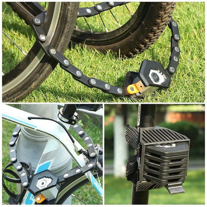 Faltbares Fahrradschloss, schwarz, robust, Diebstahlschutz, für Fahrräder, kompakt, sicher.