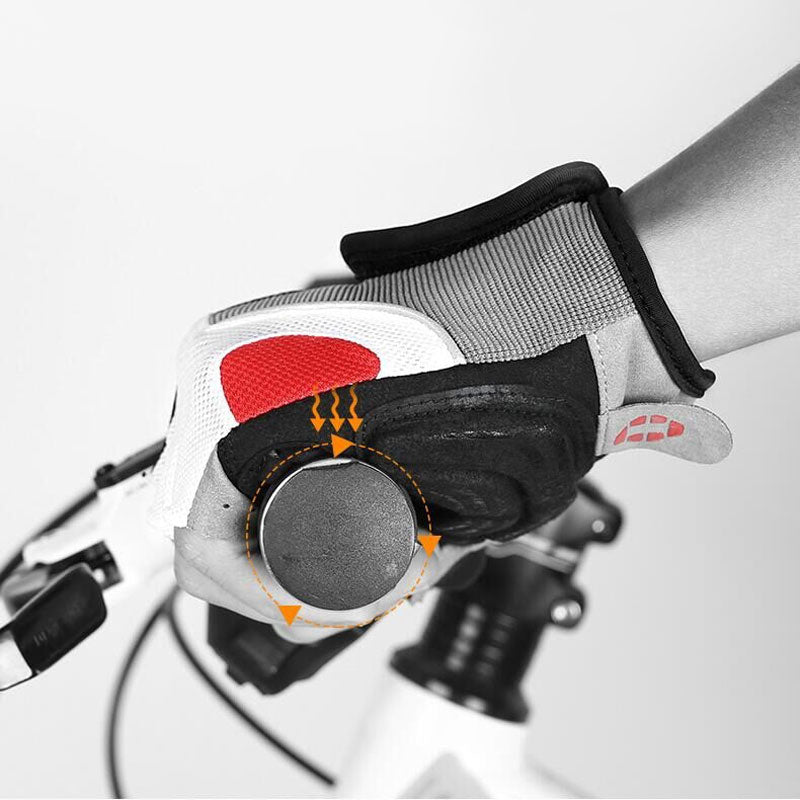 Fahrradhandschuh mit Polsterung, schwarz-weiß, ergonomisch, für besseren Griff am Lenker.