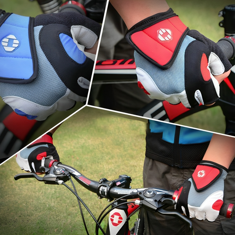 Fahrradhandschuhe, rot und blau, gepolstert, rutschfest, für Mountainbiking und Radsport.
